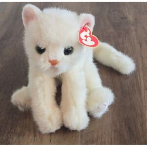 1996 Ty Classic Crystal White Cat Plush Green Eyes Pink Ribbon Vintage 9 Inch